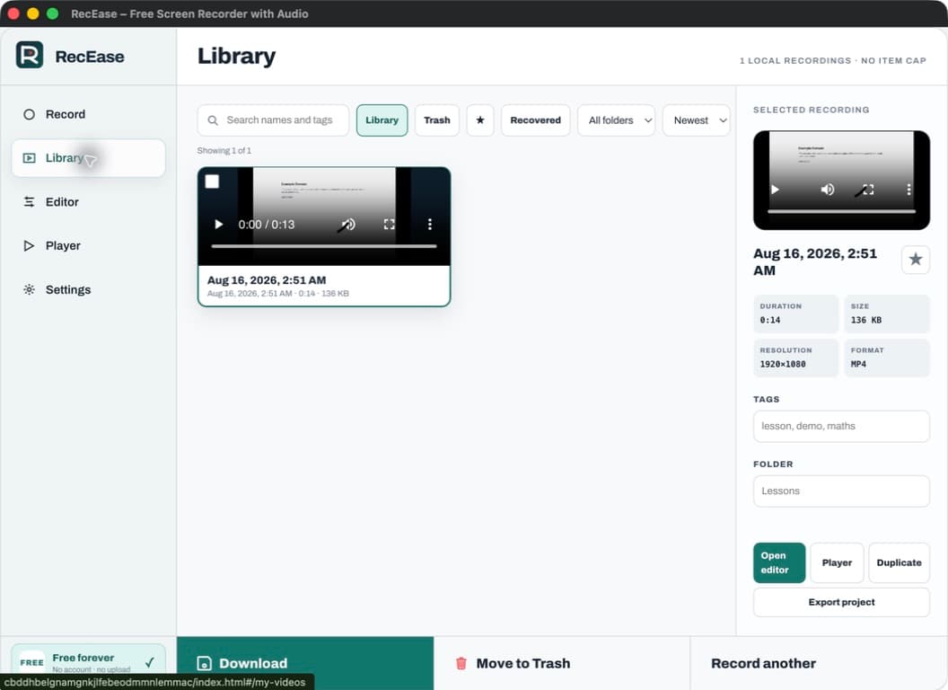RecEase 2.0 local recording library